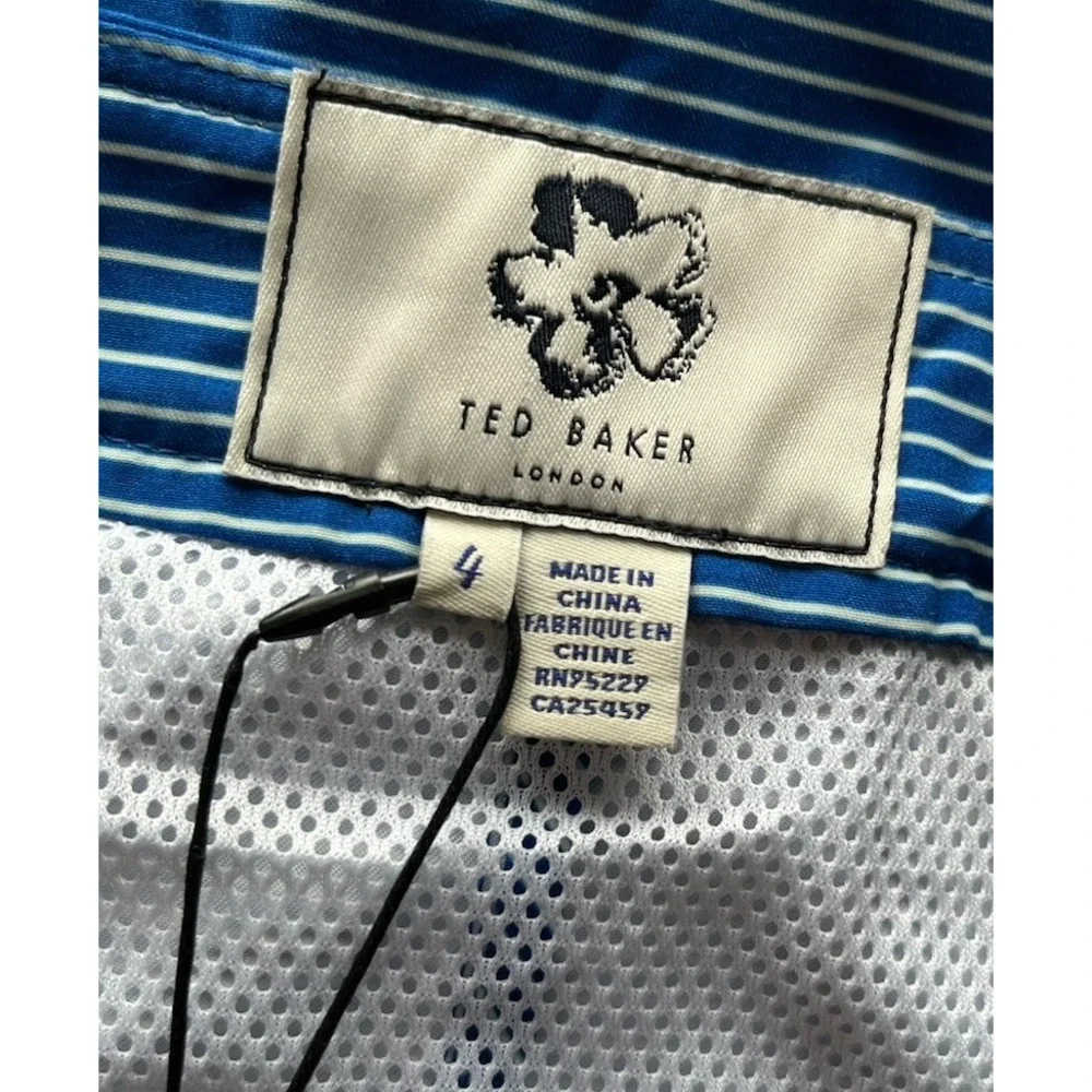$120 NWT Ted Baker Sz L (4) Swim Trunks Blue Striped Shorts Liner Zip Pockets